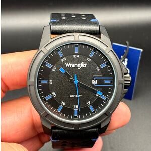 Wrangler WRW5600-1A Men’s Black Dial Leather Strap Watch NIBWT